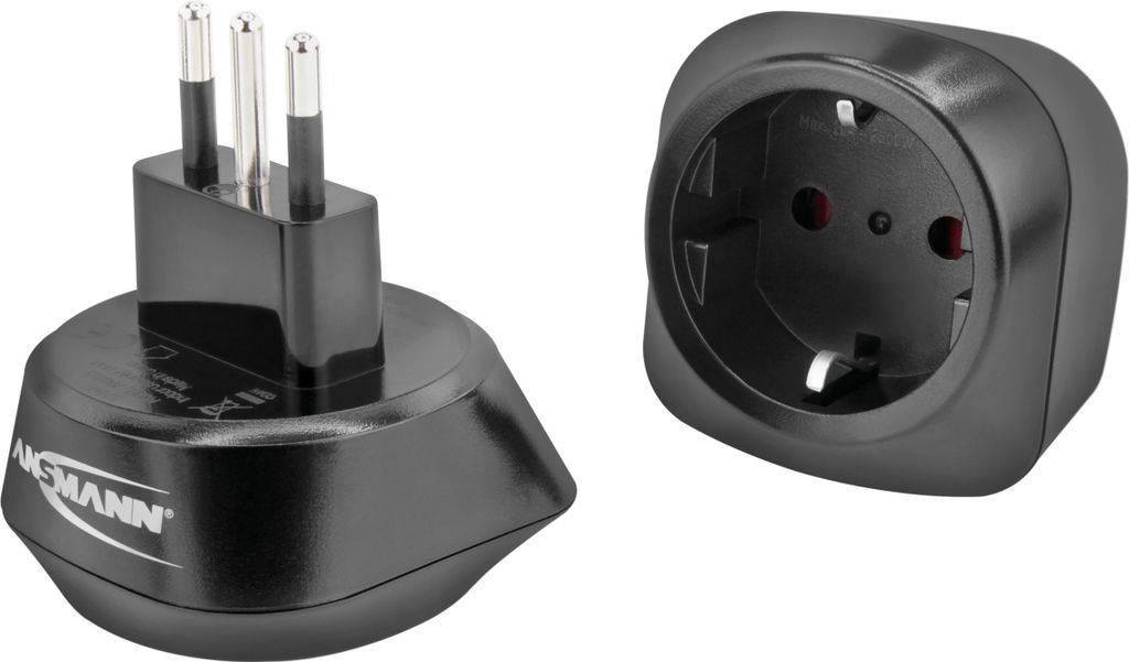 ANSMANN Reiseadapter Italien - Schuko Reisestecker mit Schutzklasse 1 & 2