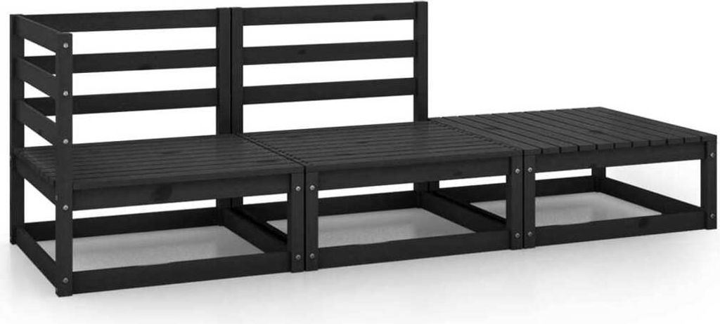 3-tlg. Garten-Lounge-Set Schwarz Massivholz Kiefer