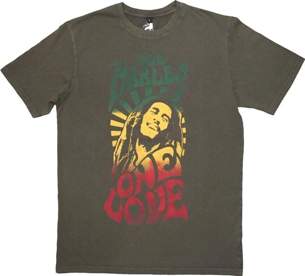 T-shirt Bob Marley One Love coton doux délavé vert S - Look unique