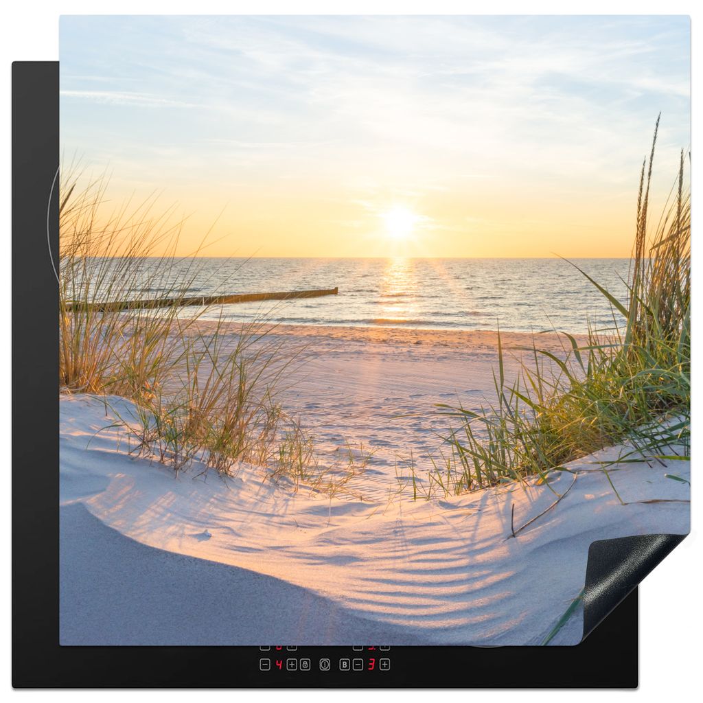 KitchenYeah Herdabdeckplatte Strand - Sonne - Düne - Gras - Sand - Horizont , 78x78cm, Küche Deko, Glaskeramikkochfeld Herdabdeckung, Abdeckpla...