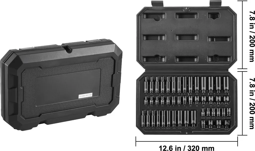 SucceBuy Set di bussole a percussione da 1/4 di pollice, 48 pezzi, profonde e superficiali, SAE 3/16-9/16 di pollice e metriche 4-15 mm, acciaio legato Cr-Mo a 6 punte per riparazioni auto, marcature chiare delle dimensioni - 8