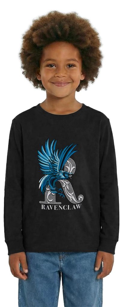Spreadshirt Harry Potter Ravenclaw Silver Monochrom Teenager Premium Langarmshirt, 158/164 (12 Jahre), Schwarz