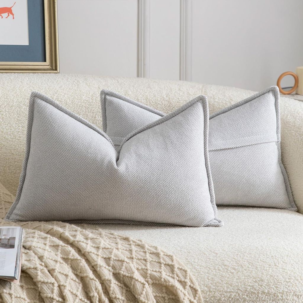Set mit 2 dekorativen Chenille-Kissenbezügen in Hellgrau, weiche, neutrale Dekokissen für Sofa, Boho-Kissenbezüge für Schlafzimmer, Wohnzimmer,...