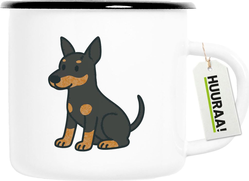 Huuraa Emaille Tasse Manchester Terrier Comic Manny 300ml Vintage Campingbecher Geschenkidee