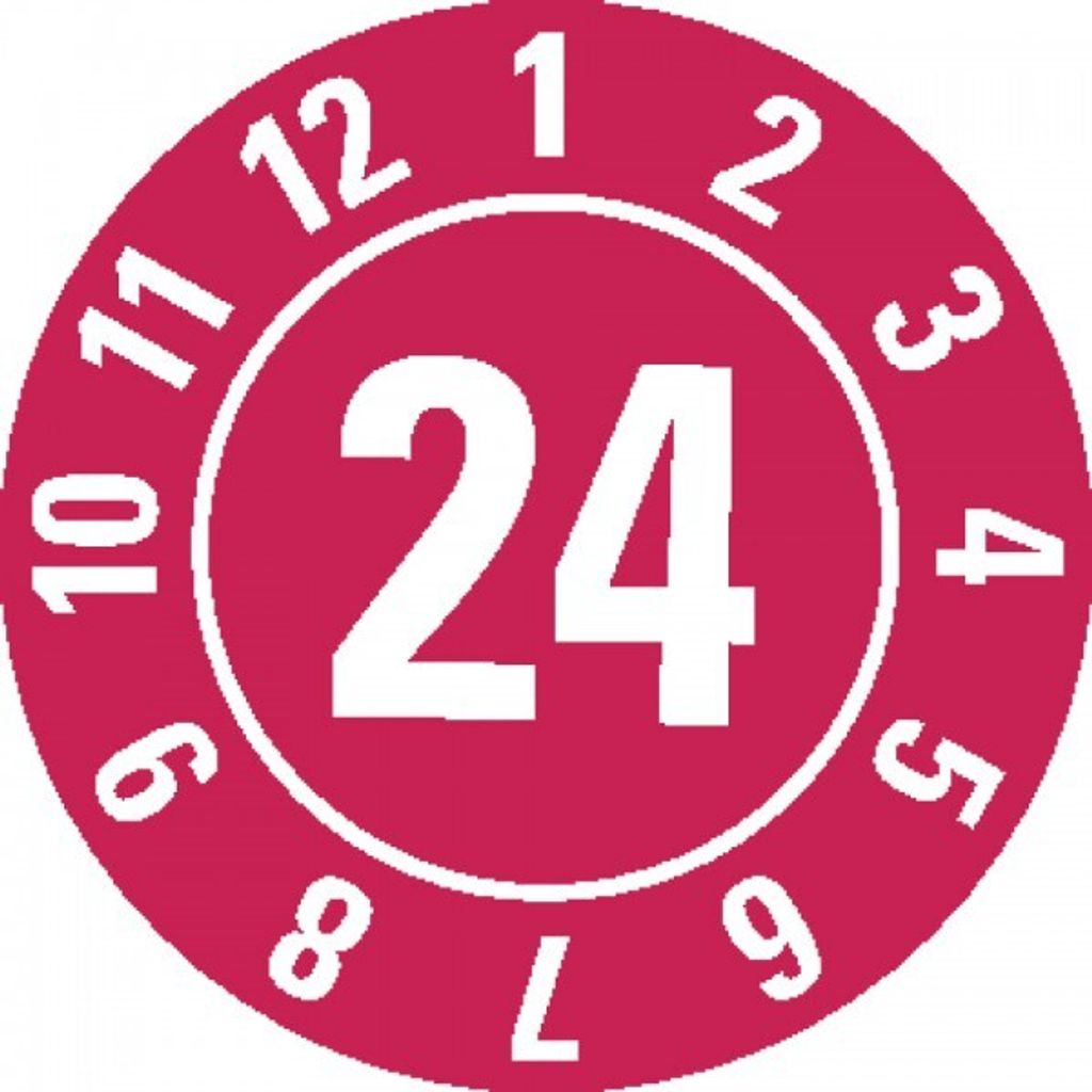 Dreifke Prüfplakette 24, rot, Folie, ablösbar, Ø 10mm, 1000/Rolle