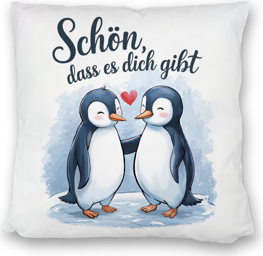 Pinguine mit Herz Kissen satiniert - Schön, dass es dich gibt