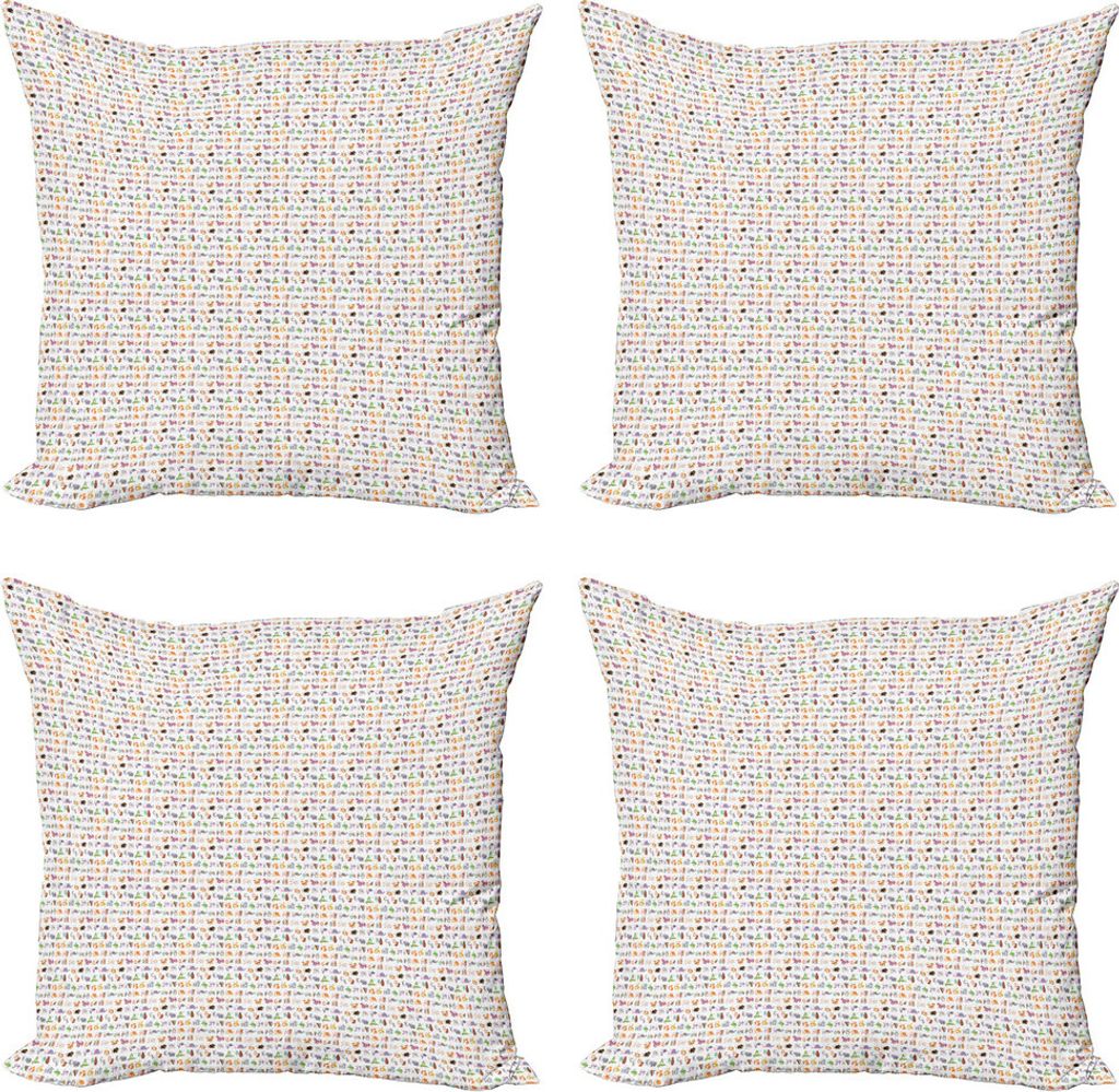ABAKUHAUS Alphabet Kissenbezug Set (4 Stück), Tiere und First Letters, Moderner Doppelseitiger Digitaldruck, 60 cm x 60 cm, Mehrfarbig