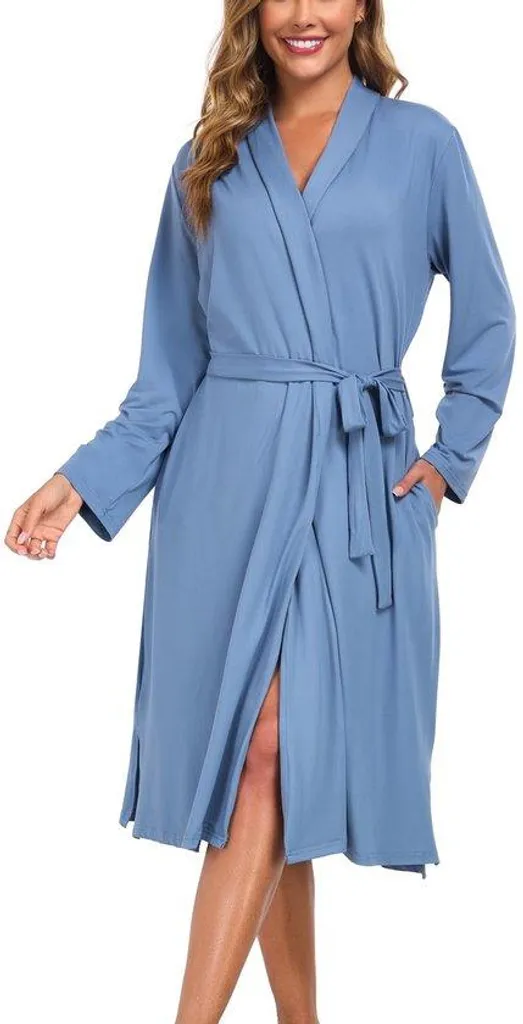 Beuwltpa Robe de chambre longue femme - Kimono léger col en V doux