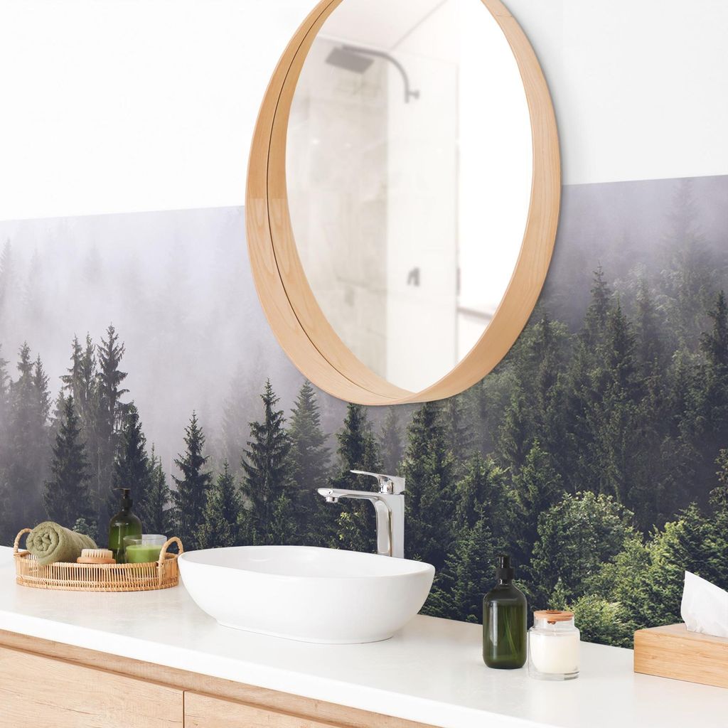 Wandverkleidung Bad Wald selbstklebend - 0.35 mm Wandpaneel matt wasserfest Wald grün Motiv Badrückwand fugenlos 280x80 cm