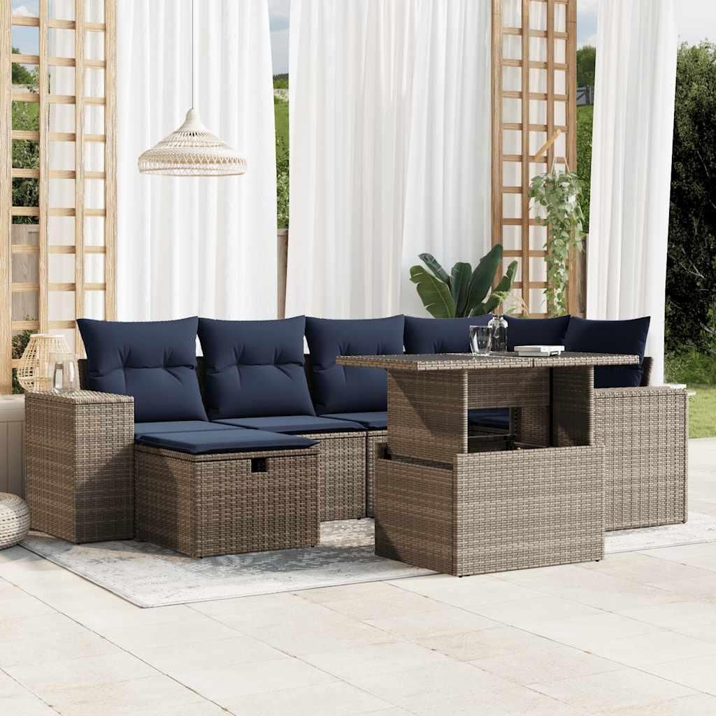 Maison Exclusive - 7-teiliges Gartensofa-Set mit Kissen, grau, Polyrattan