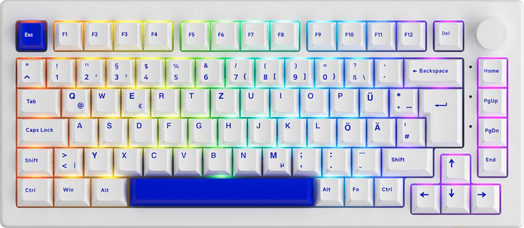 Akko 5075B Plus RGB Gaming Mechanische Tastatur 75% ISO-DE Deutsches QWERTZ-Layout (Blau auf Weiß, Linearer Schalter)
