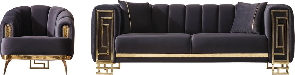 Villa Möbel Sofa Set Magnifica Farbe: Schwarz Stellvariante:3+1 Strukturierte Rückenpartien mit Steppnähten