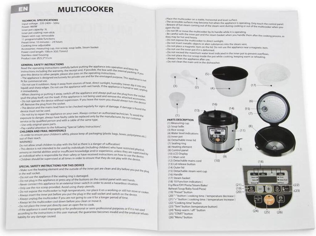 Multifunkční Tlakový Hrnec Parní 860W 5L 11 Funkcí Časovač Obrázek produktu 12