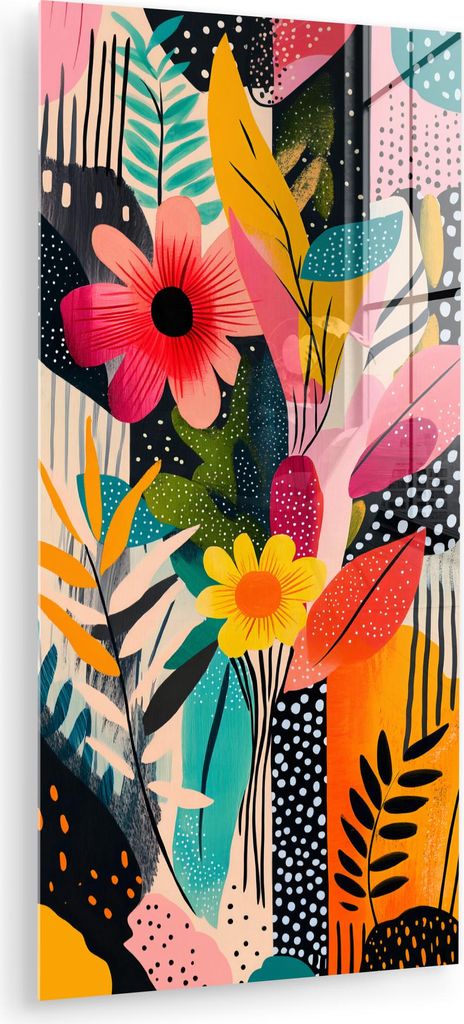 MuchoWow Glasbilder - Bilder auf Wandbild - Foto auf Glas Malerei - Abstrakt - Blumen - Rosa 40x80 cm Wanddekoration aus Glas - Acrylglasbild - Acr...