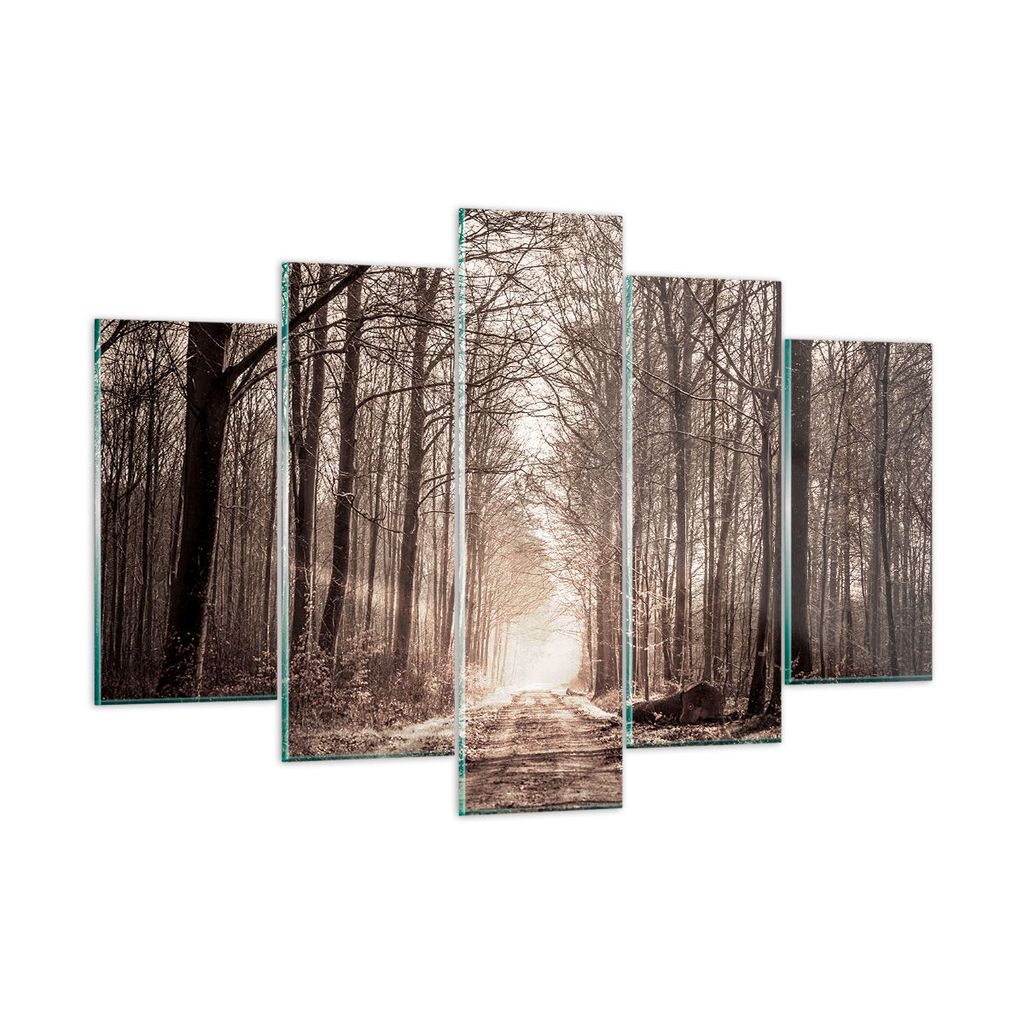 Bilder auf glas - Wald Straße Baum - 150x100cm - Glasbilder - Wandbilder - Kunstdruck - zum Aufhängen bereit - Wanddekoration aus Glas - Glas Bil...