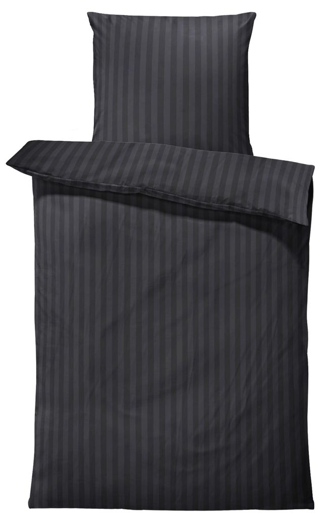 4 teilig Bettwäsche 135x200 cm gestreift schwarz weich Produktbild 