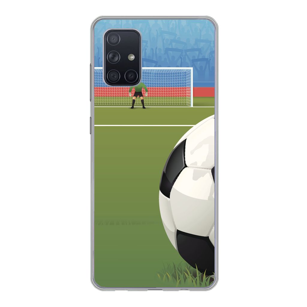 MuchoWow Handyhülle Schutzhülle Hülle für Samsung Galaxy A51 Eine Illustration eines Fußballs auf dem Feld im Stadion - Jungen - Mädchen - ...