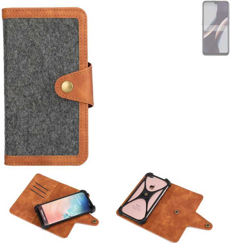 K-S-Trade Schutzhülle Handyhülle kompatibel mit BLU J10L Filz Hülle Kunst-Leder dunkelgrau braun (1x)