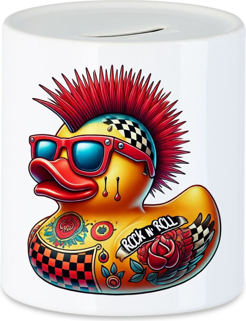 Rock N Roll Ente Spardose Punk Rock Ente Tattoo Mohawk Retro