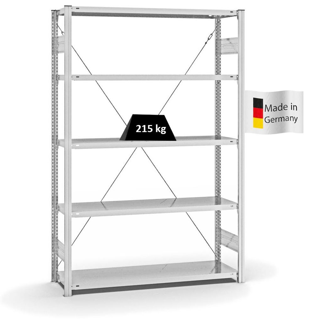 PROREGAL Fachbodenregal Stecksystem MAGNUS Germany | HxBxT 200x130x40cm | 5 Ebenen | Fachlast 215 kg | Einseitig nutzbar | Lichtgrau