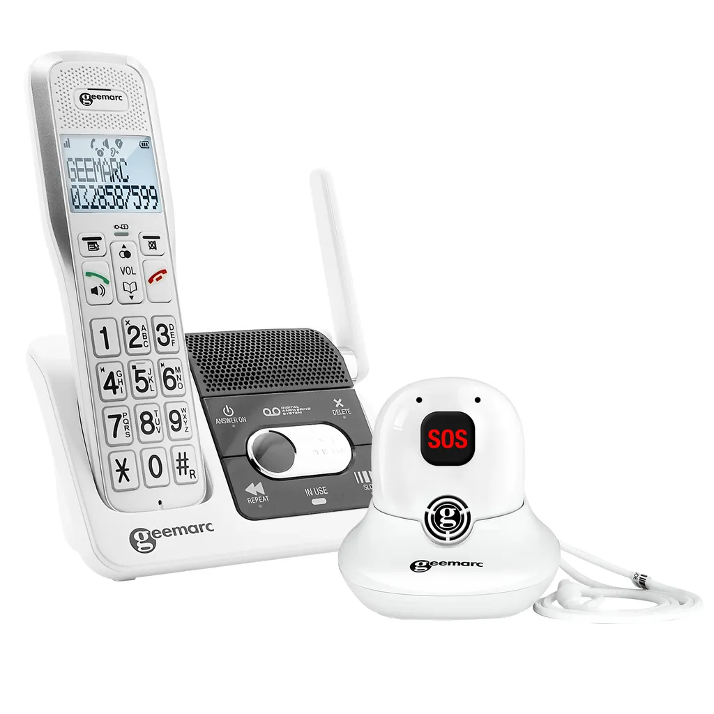 Geemarc Téléphone Senior Amplifié Blanc avec Alerte SOS et Flash Lumineux