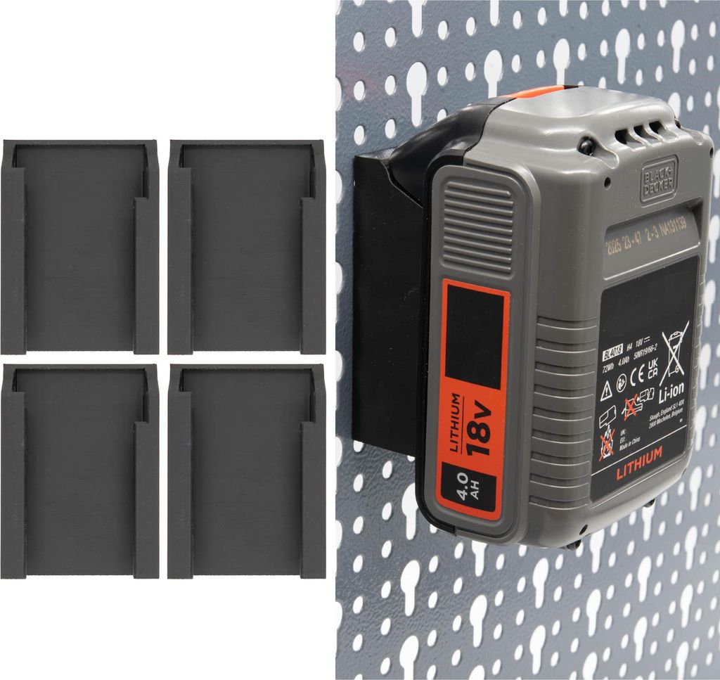 4x Akkuhalter Kompatibel mit BLACK+DECKER 18V für Küpper Lochwand Akku Wandhalter