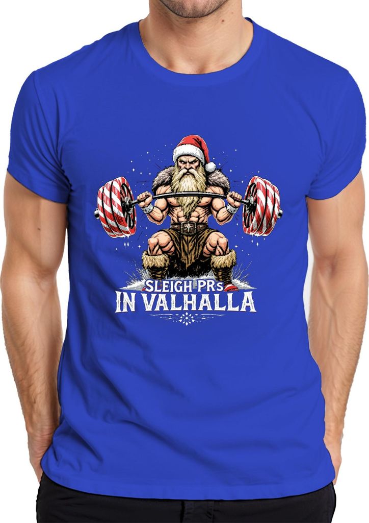 Sleigh PRs In Valhalla Powerlifting Weihnachtsmann Geschenk Gym Herren T-Shirt, Blau, M