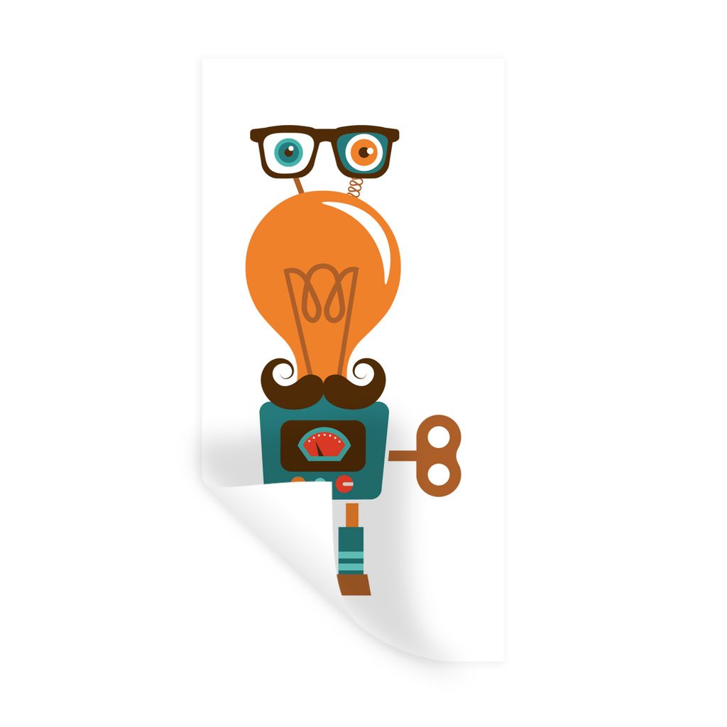 MuchoWow Wandtattoo Wandsticker Wandaufkleber Roboter - Brille - Schnauzbart - Kinder - Jungen 40x80 cm Selbstklebend und Repositionierbar - Repo...
