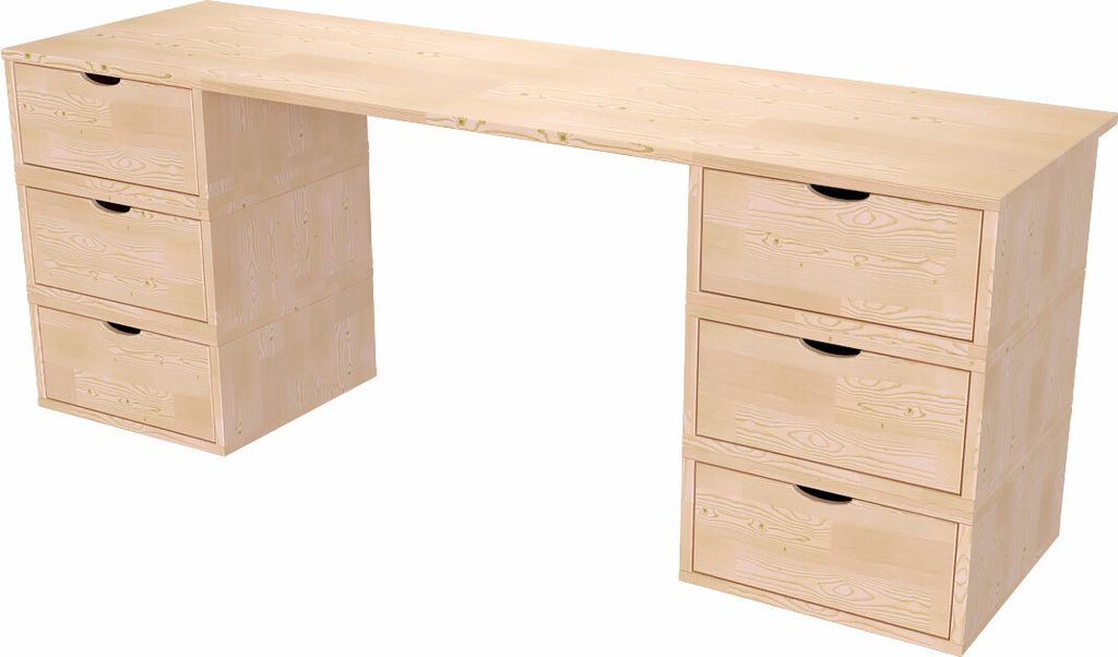 Schreibtisch aus massivholz 6 Schubladen Würfel - Naturlack