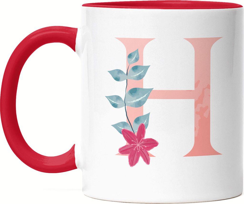 Buchstaben-Tasse H Tasse mit Buchstabe Alphabet Monogramm Blumenmotiv Geschenkidee Anfangsbuchstabe