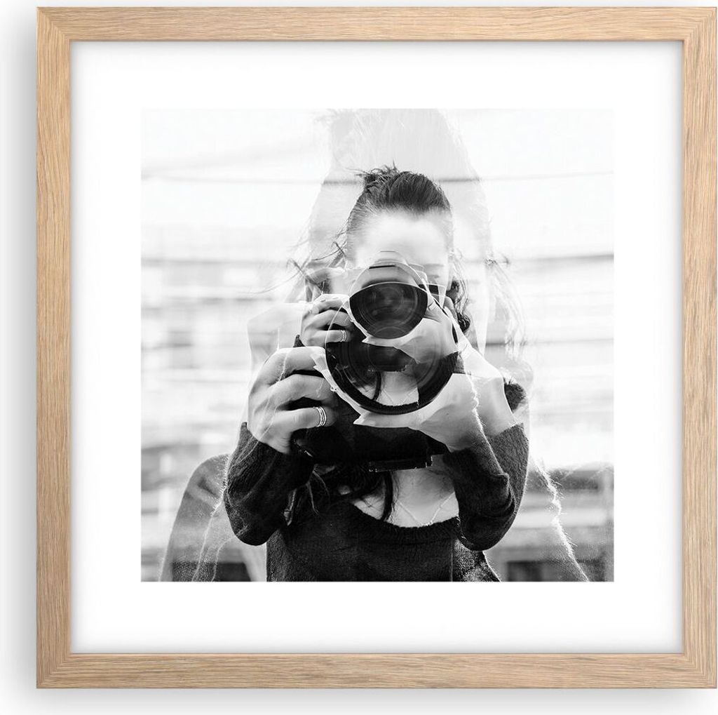 Gerahmtes Poster - Rahmen in heller Eiche - Fotograf Schwarzweiß Doppel - 30x30 cm - Wand Bild - Wanddeko - Wandbilder - Kunstposter - Wandposter ...