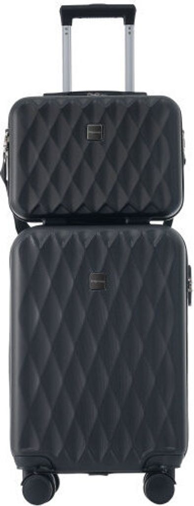 AIORBER Koffer mit Kosmetiktasche, Teleskopische Zugstangen, geräuscharme 360° Rollen, leicht,ABS-Material, langlebig und wasserdicht, Schwarz