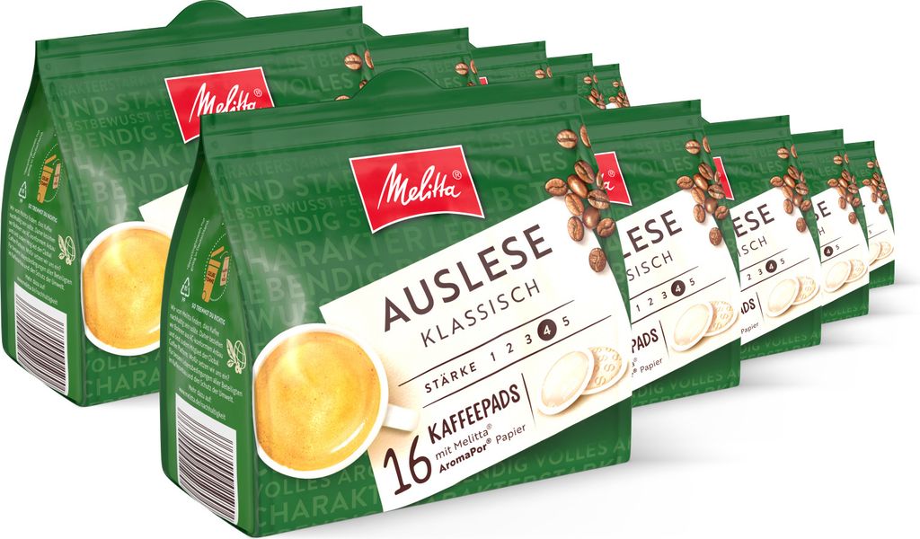 Melitta Auslese klassisch Pads, Kaffeepads für Pad-Maschinen, 5er / 10er Set