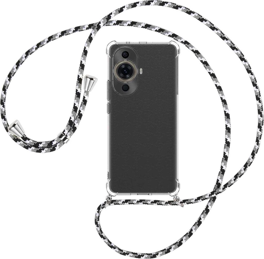 Handykette Backcover-Schutzhülle mit Band (Metall silberfarben) für Huawei nova 11 Pro (GOA-AL80,LX9) - schwarz/grau/weiß