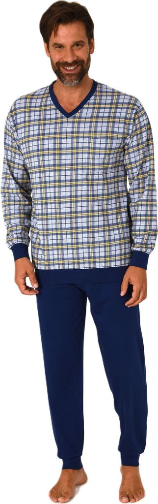 Normann Herren Langarm Schlafanzug mit Bündchen Pyjama Oberteil kariert-auch in Übergröße ; grau-mel. , 60