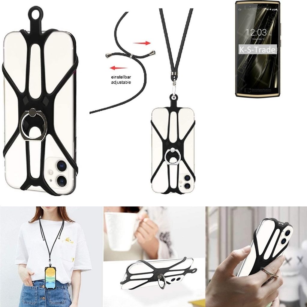 K-S-Trade 3in1 Handykette Handyband Handykordel Halsband Smartphone-Ring Handy-Ring kompatibel mit Oukitel K7 Pro Fingerhalterung Handyring