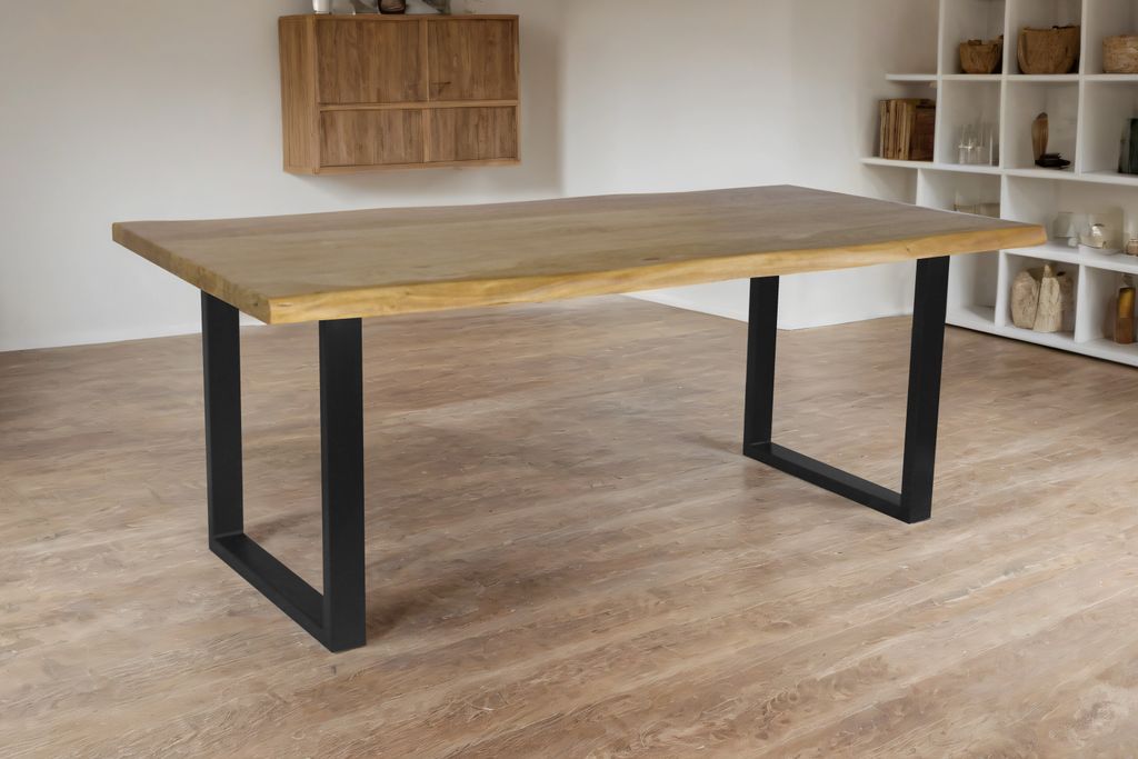 Esstisch Baumkante Akazie massiv eichenfarben 220 x 100 U-Gestell schwarz CALI