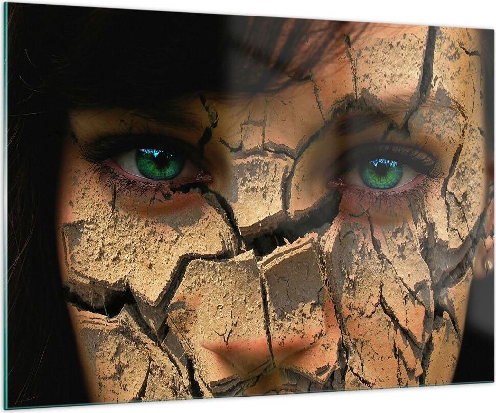Bilder auf glas - Frau Gesicht Haut geknackt - 100x70cm - Glasbilder - Wandbilder - Kunstdruck - zum Aufhängen bereit - Wanddekoration aus Glas - ...