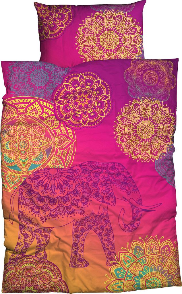 sister s. Bettwäsche Noida" violett-türkis-orange 1x 135x200 cm + 1x 80x80 cm"
