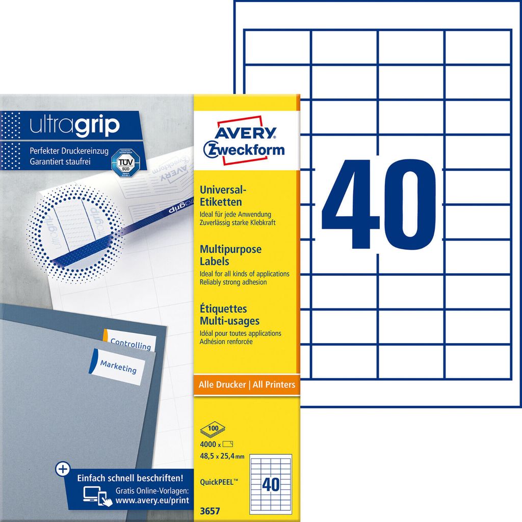 Avery Zweckform® 3657 Universele etiketten met ultragrip - Productafbeelding 