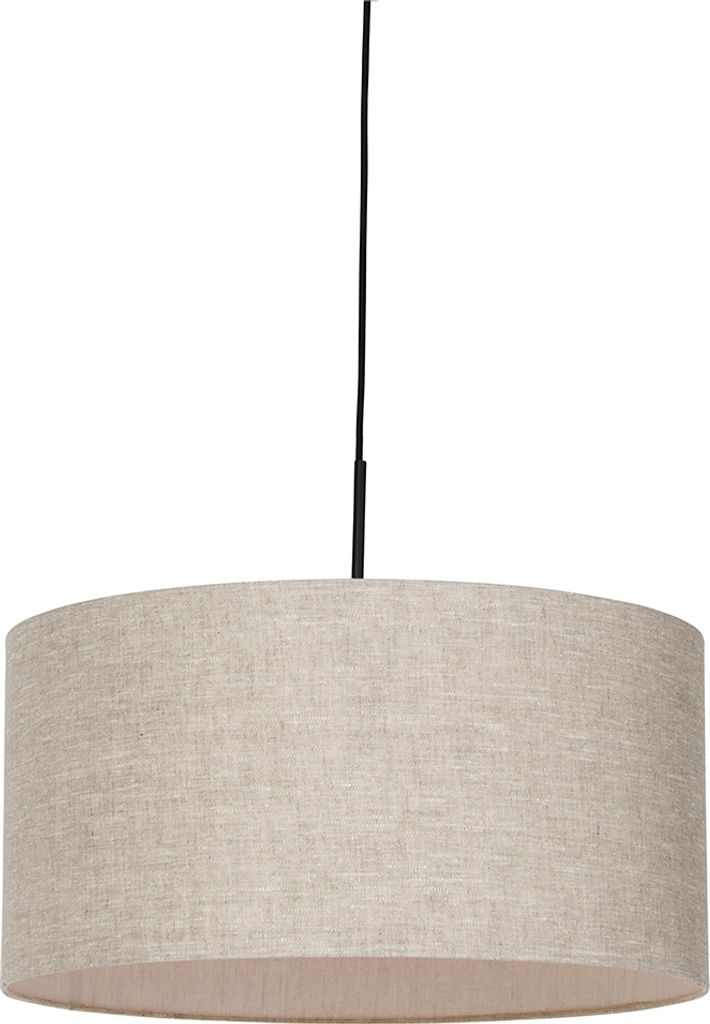 QAZQA - Modern Ländliche Hängelampe I Pendellampe I Pendelleuchte schwarz mit beigem Schirm 50 cm - Combi 1 I Wohnzimmer I Schlafzimmer - Textil ...