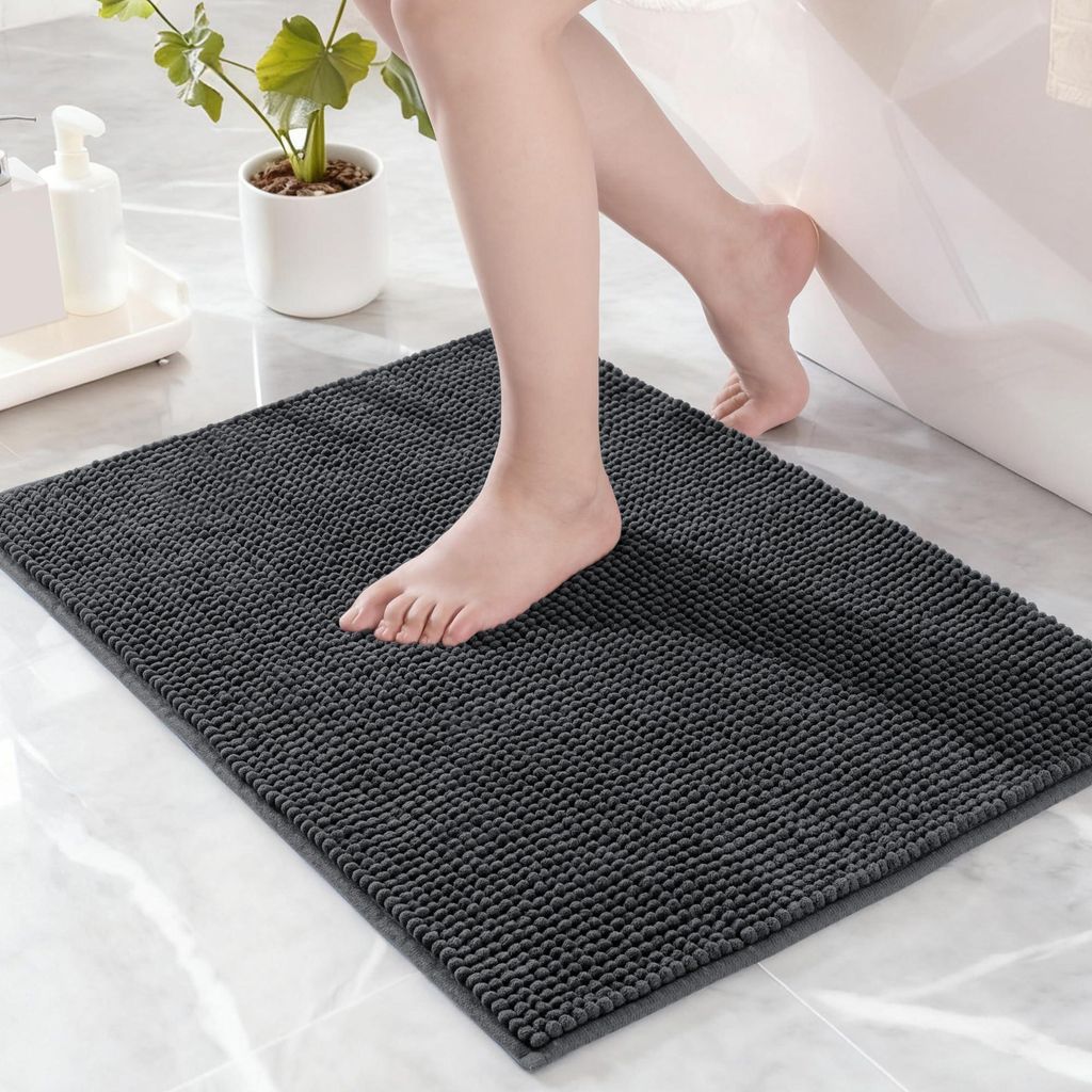 Chenille-Badematte/Fußmatte/Badezimmerteppich, waschbar, saugfähig und rutschfest, für Dusche/Badezimmer, grau, 50 x 80 cm