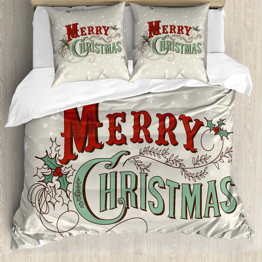 ABAKUHAUS Weihnachten Bettbezug, Stern-Schneeflocke Retro, Milbensicher Allergiker geeignet mit Kissenbezügen, 155 cm x 220 cm - 80 x 80 cm, Eisch...