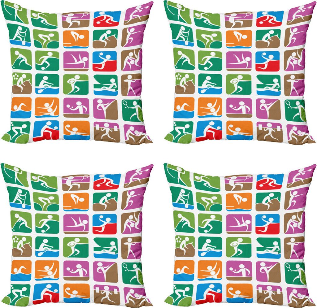 ABAKUHAUS Olympia Kissenbezug Set (4 Stück), Sommersport, Moderner Doppelseitiger Digitaldruck, 60 cm x 60 cm, grün, Lila,