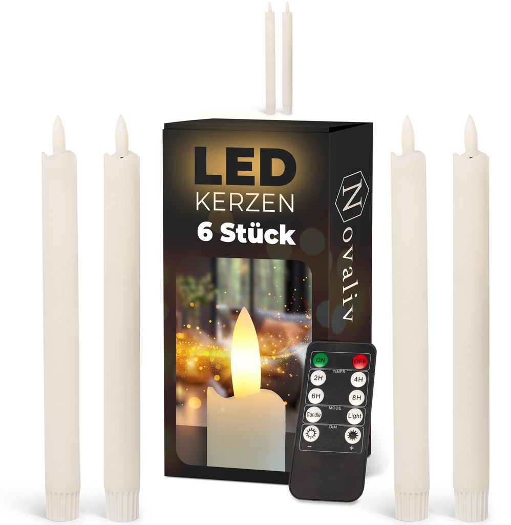 LED-kaarsen van was, wit, met timer, 8 stuks voor Productafbeelding 