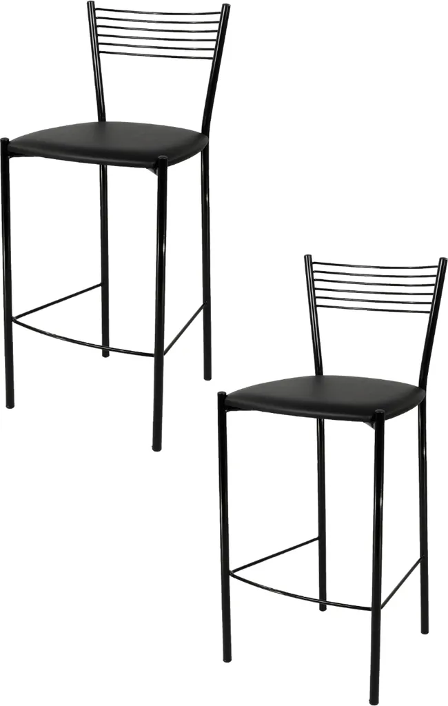 Tabouret de Bar Moderne Elegance Noir en Acier et Cuir Lot de 2 Pièces