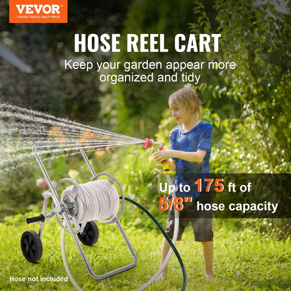 Avvolgitubo Professionale 175ft con Ruote: Carrello Acciaio Giardino - 2