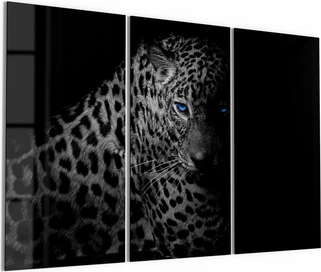 DEQORI Glasbilder Acryl 3x50x100 cm 'Leopard mit blauen Augen' Wandbilder XXL groß