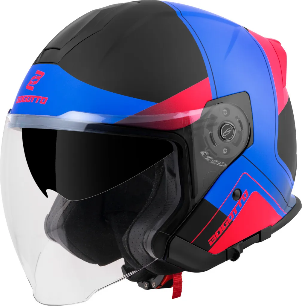 Casque Jet Bogotto H586 avec Écran Anti-rayures Noir Mat Rouge Bleu