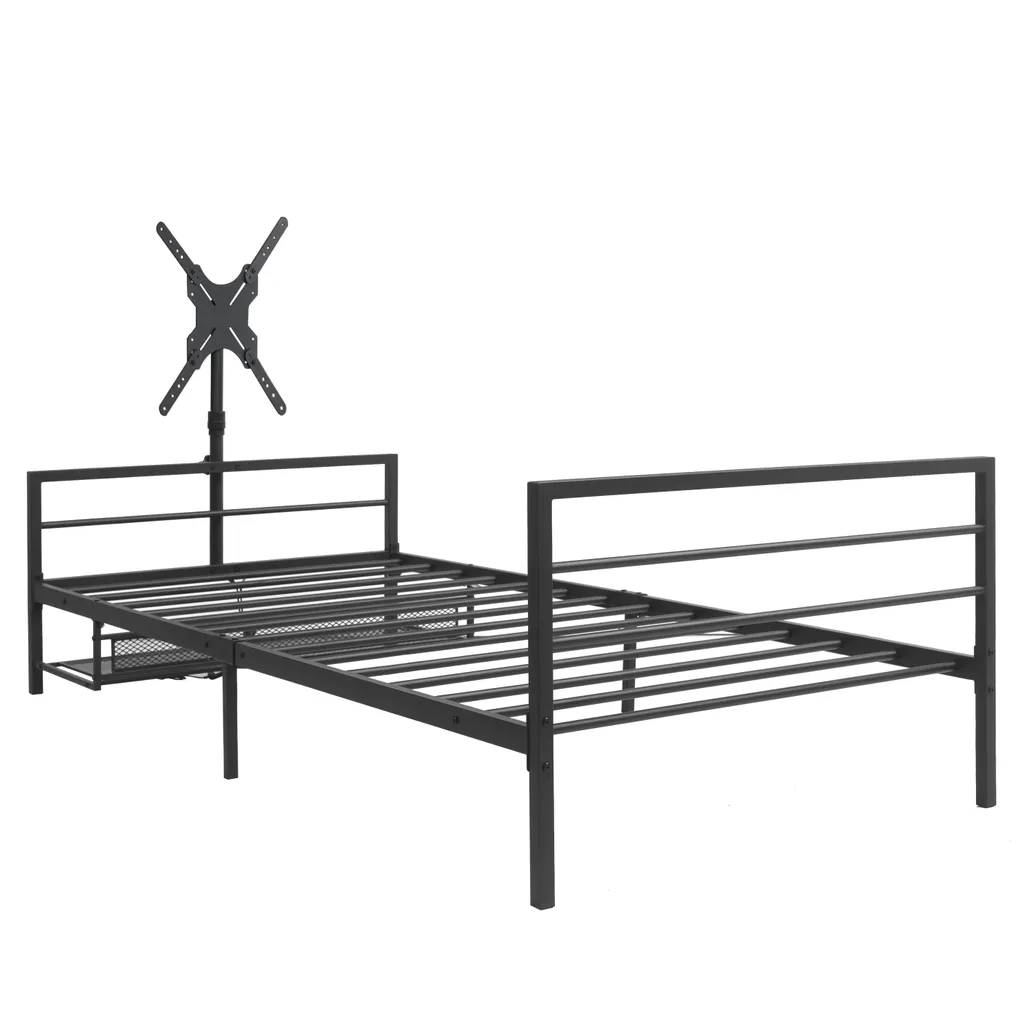 Lit de jeu LED noir avec support écran réglable et paniers intégrés - 4